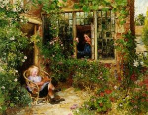 Girls In The Cottage Garden by Charles James Lewis