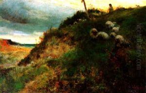Sheep On A Hillside by Charles James Lewis