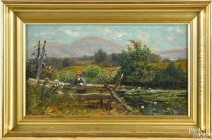 Landscape With A Woman Standing By A Fence by Edmund Darch Lewis