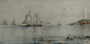 Boats In A Harbor by Edmund Darch Lewis