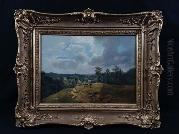 Luminist Landscape Cows Under Clouded Sky - view 1