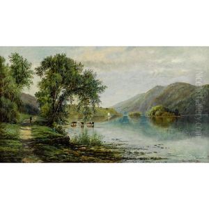 Summer Landscape With Lake And Cows by Edmund Darch Lewis
