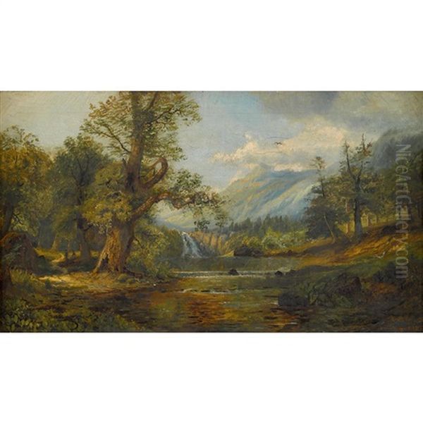 Mountain Landscape With Waterfall - view 1