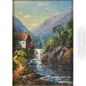 Landscape With Waterfall by Edmund Darch Lewis