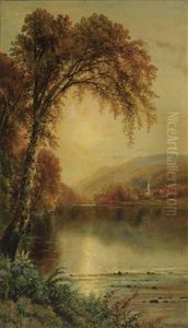 A Wooded River Scene by Edmund Darch Lewis