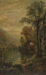 A Wooded River Scene by Edmund Darch Lewis