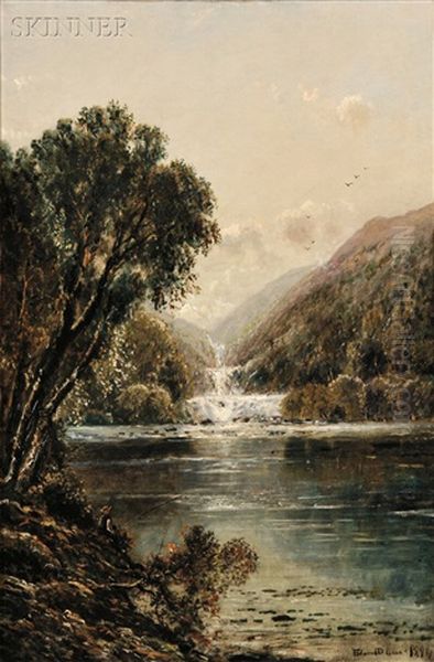 Landscape With Fisherman By A Lake And Falls - view 1