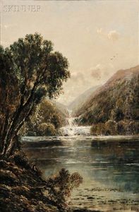 Landscape With Fisherman By A Lake And Falls by Edmund Darch Lewis