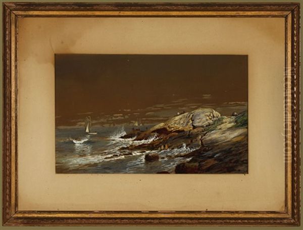 Boats And Figures In A Rocky Coastal View - view 1