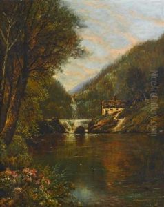 House By A Waterfall by Edmund Darch Lewis