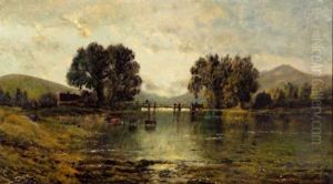 Cattle Watering Before A Footbridge - A White Mountain View Cattle Watering Before A Footbridge - A White Mountain View