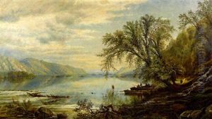 Mountainous Landscape With Lake And Fishermen by Edmund Darch Lewis