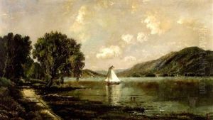 River Landscape With Sailboat by Edmund Darch Lewis