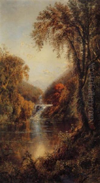 Fishing At Fish Rock Falls In Autumn, Adirondacks - view 1