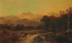 Figures By A Bridge At Sunset by Edmund Darch Lewis
