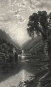 Landscape With Cottage And Waterfall by Edmund Darch Lewis