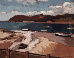 Seaside Scene At Caernarfon Bay by Morland Lewis