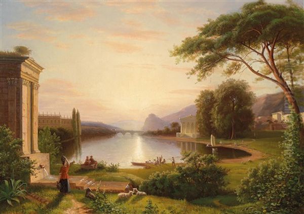 Italienische Parklandschaft Im Abendlicht - view 1