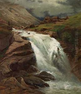 Et Brusende Vandfald I Schweiz. I Baggrunden Personer Med Maleinstrumenter by Henry Lewis