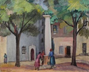 Femmes Sur La Place De La Fontaine by Sonia Lewitska