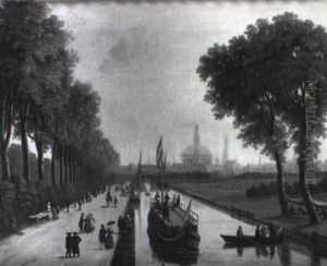 Townsfolk Promenading On A Towpath Outside Dordrecht