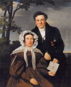 Portrait Einer Dame Und Eines Herrn In Landschaft by Eduard Friedrich Leybold