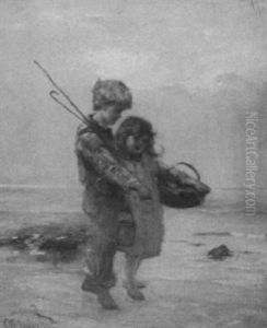 Children On A Beach by Otto Leyde