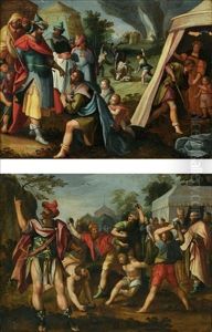 The Trial And Stoning Of Achan And His Family (+ The Stoning Of An Old Testament Figure; Pair) by Lucas Van Leyden