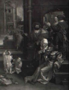 The Poet Virgil Suspended In A  Basket by Lucas Van Leyden