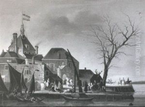 Figures At A Quayside by Andries Leyderdorp
