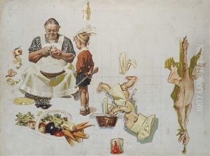 Study For 'trimming The Pie by Joseph Christian Leyendecker