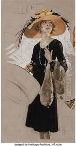 Woman With Hat Box, Possible House Of Kuppenheimer Advertise by Joseph Christian Leyendecker