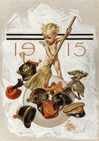 New Year's Baby (cleaning Up), The Saturday Evening Post Cover, January by Joseph Christian Leyendecker