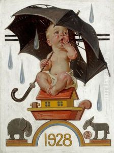 New Year's Baby, Beginning To Rain, The Saturday Evening Post Cover by Joseph Christian Leyendecker
