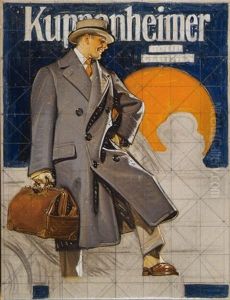 Man In Overcoat With Gladstone Bag Smiles At Woman Sitting In Car (study For Kuppenheimer Clothes) by Joseph Christian Leyendecker