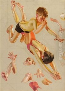 Boys Diving, Saturday Evening Post Cover (study) by Joseph Christian Leyendecker