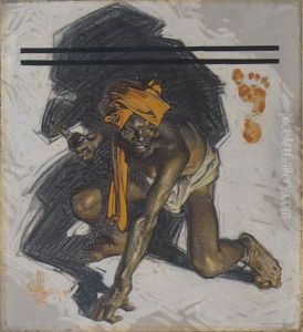 Turbanned Man Crouched With Knife