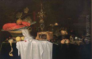 A Sumptuous Still Life With A Lobster In A Wan-li Kraak Porcelain Bowl In A Basket Together With Grapes, Cherries And Lemons, A Flute, A Silver Beaker, A Silver-gilt Cup With Cover, A Pie, A Silver Tazza With Peaches, Figs, Cherries And Hazelnuts On A Pla by Andries, Andrea Benedetti