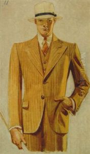 Standing Man In Caramel-colored Suit And Light Hat