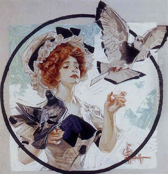 A Woman With Doves - view 1