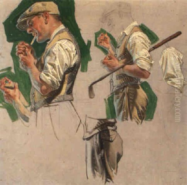 Golfer Lighting His Cigarette - view 1