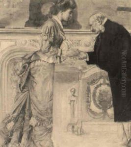 Woman Greeting Older Man By Fireplace