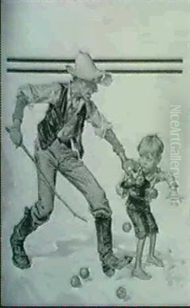Magazine Cover. Boy Stealing Apples. Saturday Evening Post - view 1