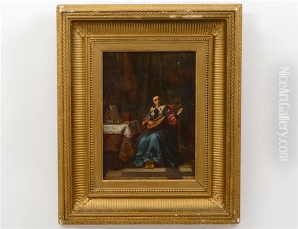 Interior Scene With A Woman Playing The Lute - view 1