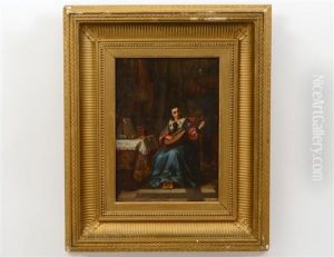 Interior Scene With A Woman Playing The Lute by Hendrik Jan Augustyn Leys
