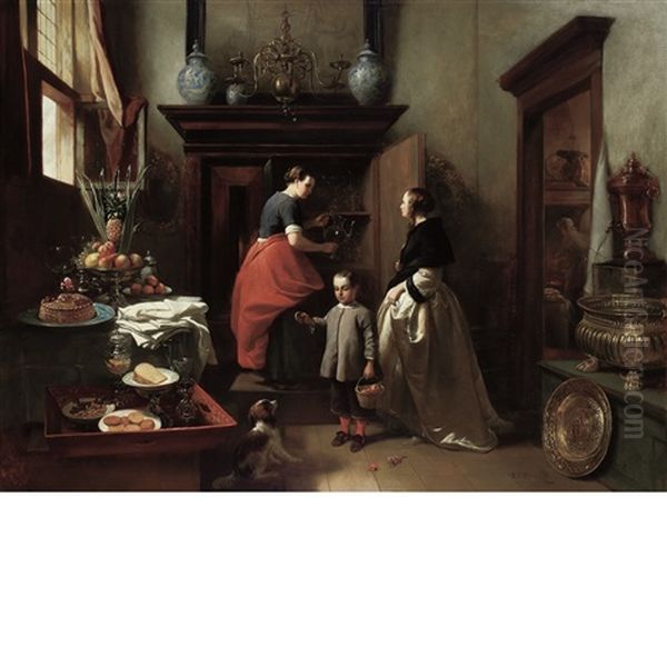 Interior With A Boy Offering A Treat To A Dog - view 1