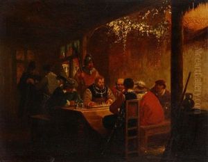 Scene D'auberge Animee De Joueurs D'echecs