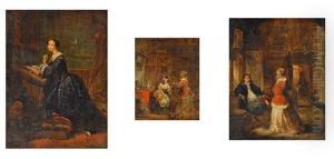 Interieurszenen (3 Studies) by Hendrik Jan Augustyn Leys
