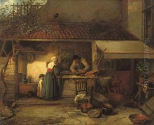 Mother And Child At A Market Stall by Hendrik Jan Augustyn Leys