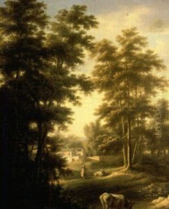 Bergere Et Son Troupeau Dans Un Paysage by Hendrik Jan Augustyn Leys